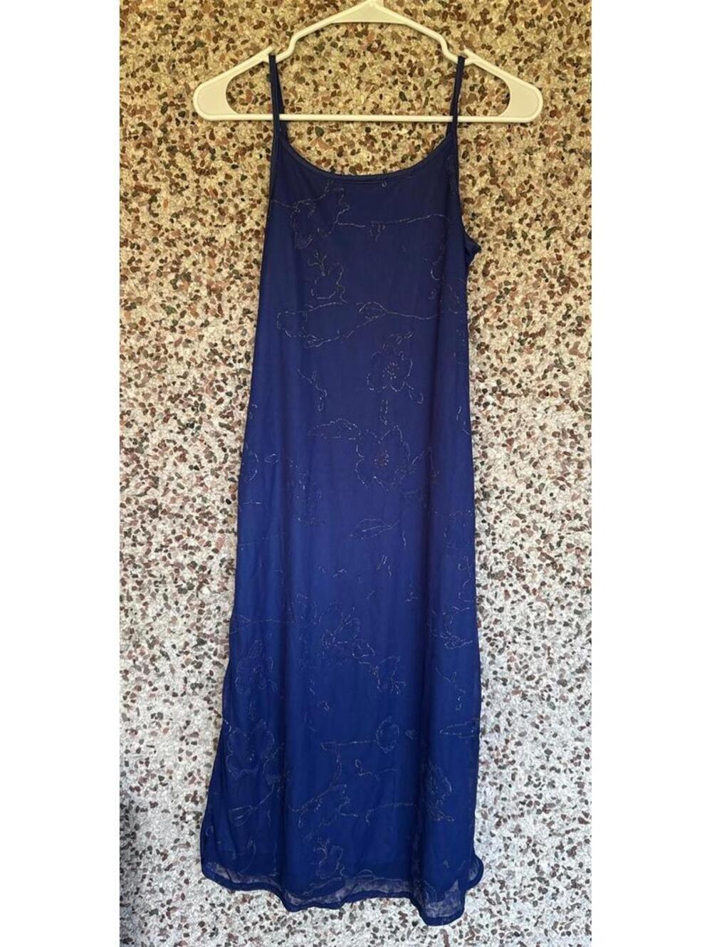 Vintage Speechless Blue Glitter Floral Slip Dress Size 14 Y2K Mesh Overlay Lined